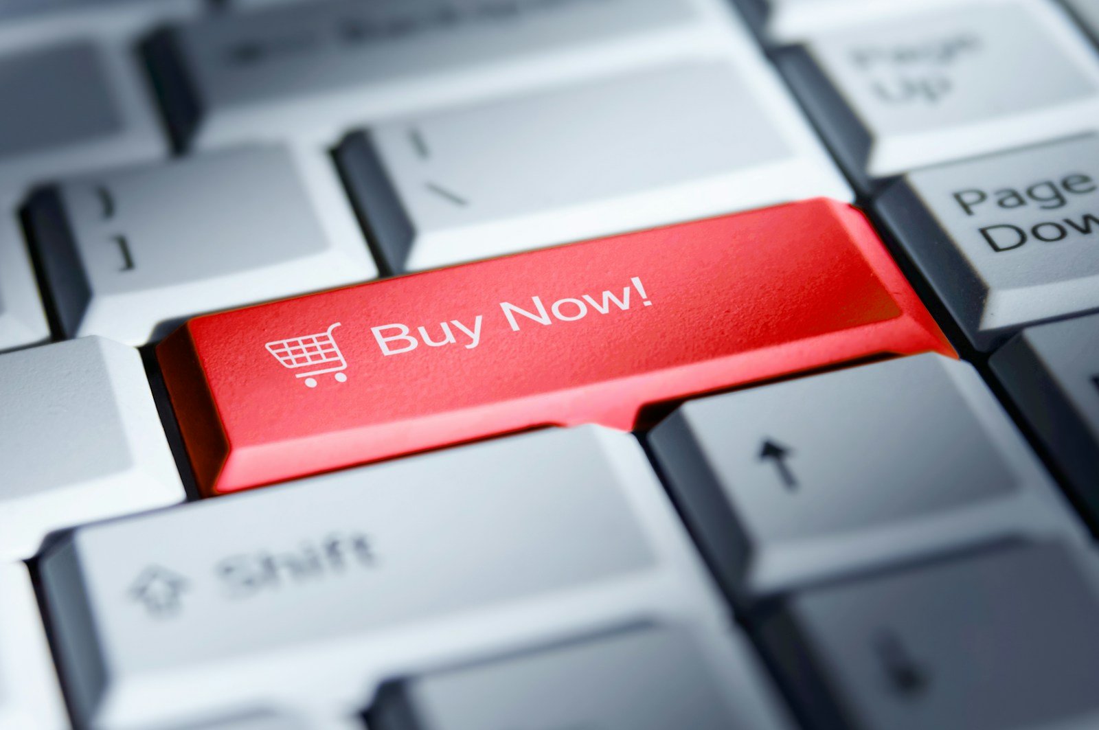 Keyboard with a Buy Now key representing online store sales