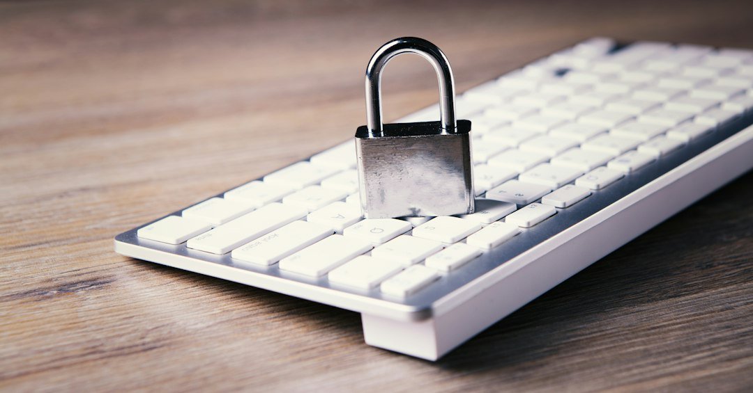 Padlock on a keyboard as a reminder to back up and update WordPress